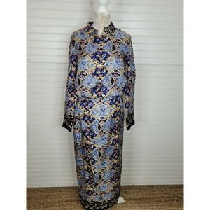 Liz Claiborne Collection 100% Silk Skirt Top Set Sz. 10 Blue Button Down Wrap